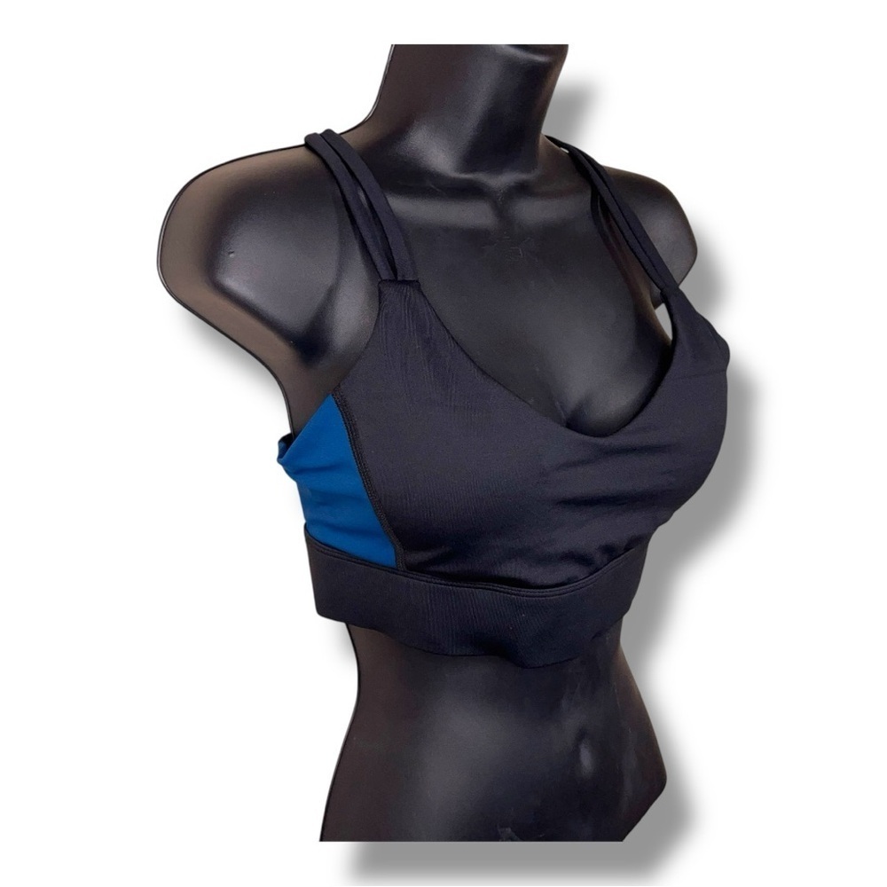 Medium Evree Barbella Sports Bra Black Teal Blue Accent Removable Cups